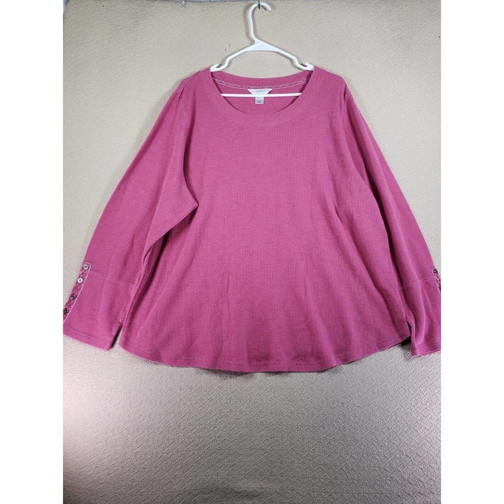 Cj Banks Sweater Womens 2X Pink Knit Long Sleeve Round Neck Comfortable Thermal